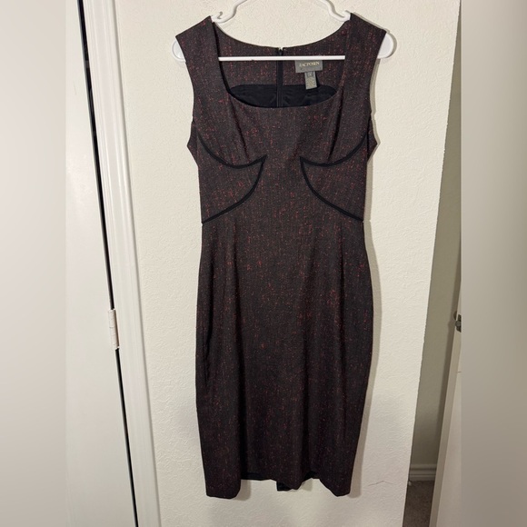 Zac Posen Dresses & Skirts - Zac Posen Wool Blend Sheath Dress Womens 8 Black Red Fleck Square Neck Silk